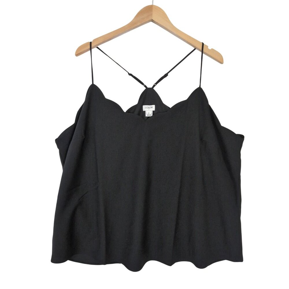 J Crew Cami Tank Top Womens 22 Black Sleeveless Scallop Trim Feminine Minimalist - Picture 3 of 11